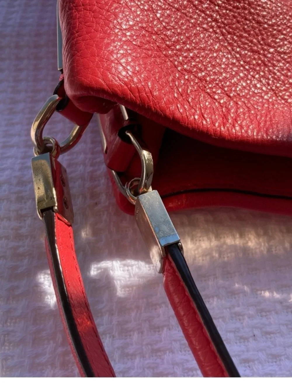 COACH Madison Phoebe Tumbled Cardinal Red Leather 3 Section Shoulder Bag